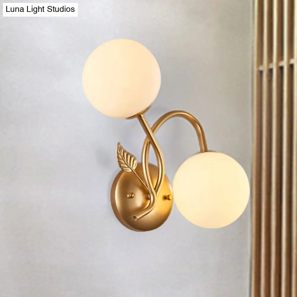 Modern Double Globe Opal Glass Wall Light: 2-Bulb Coffee Shop Sconce In Black/Gold