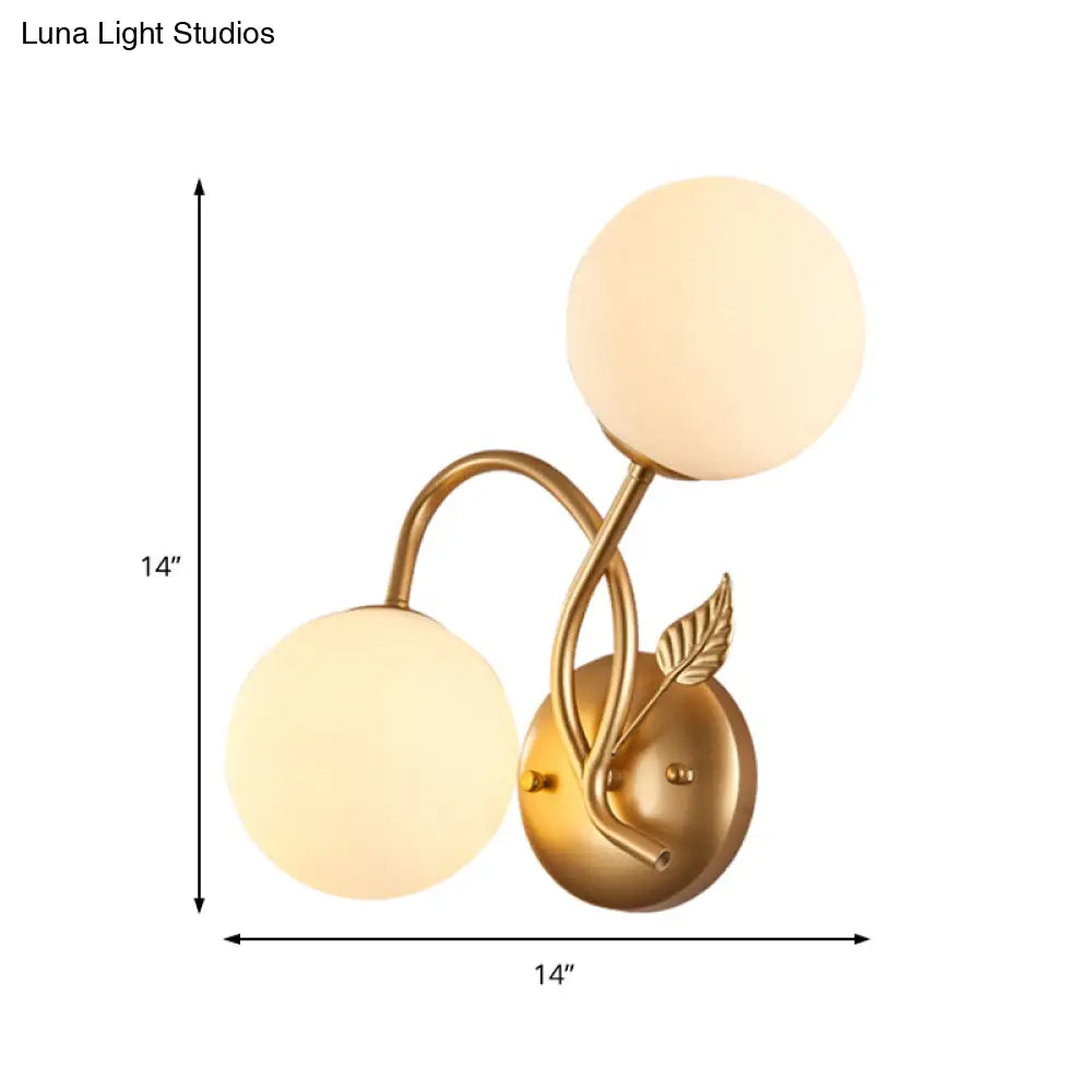 Modern Double Globe Opal Glass Wall Light: 2-Bulb Coffee Shop Sconce In Black/Gold