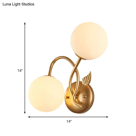 Modern Double Globe Opal Glass Wall Light: 2-Bulb Coffee Shop Sconce In Black/Gold