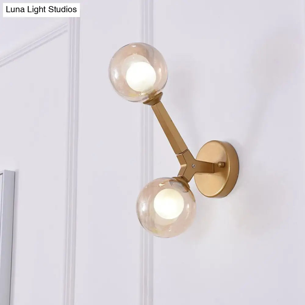 Modern Double Globe Wall Lamp - Glass Shade Sconce Light Fixture In Gold/Black Finish For Corridor