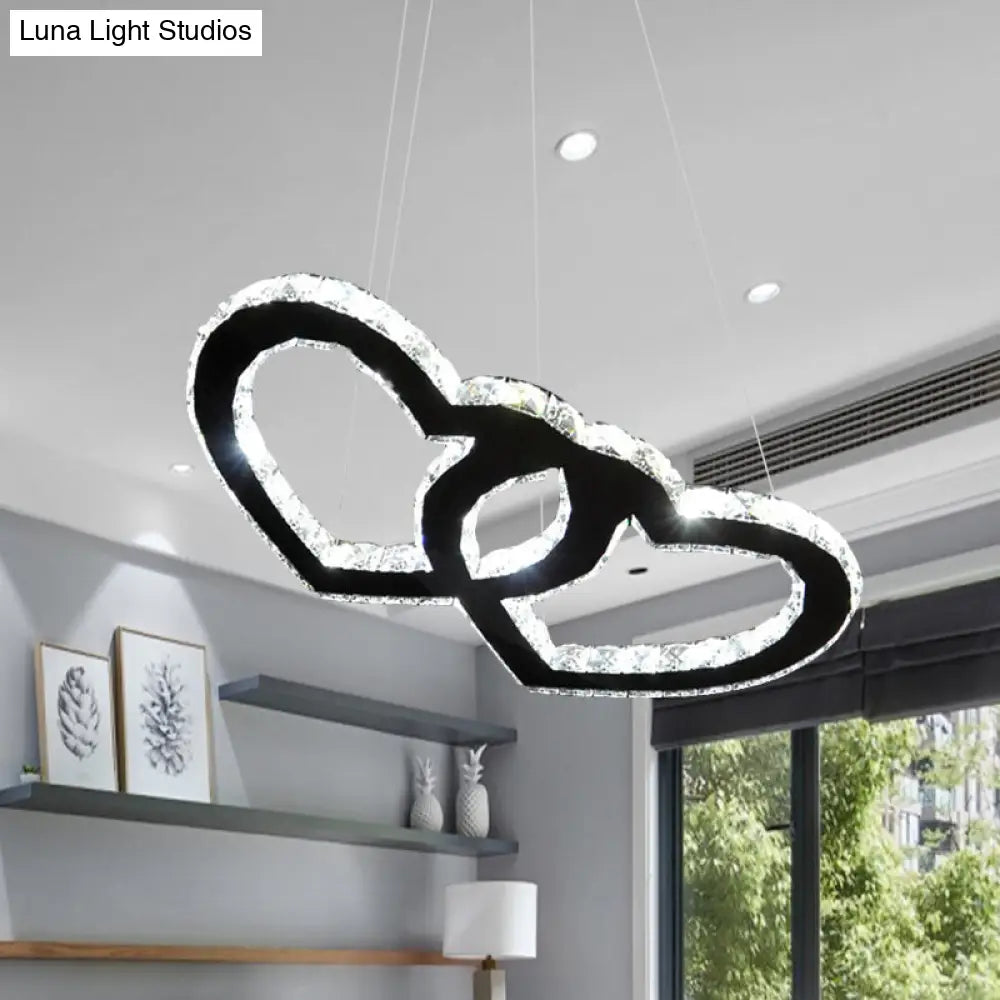 Modern Double Loving Heart Led Chandelier Pendant With Clear Crystal Black Shade And Warm/White