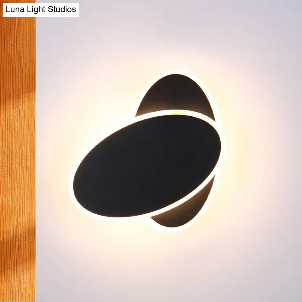 Modern Double Oval Bedside Led Wall Sconce Lamp In Black/White With Warm Light