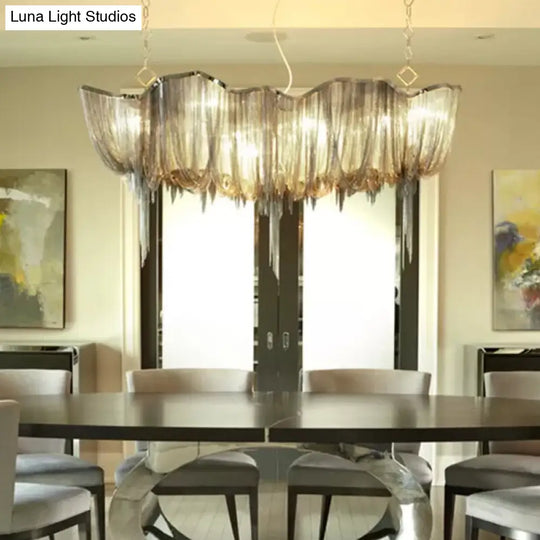 Modern Minimalist Led Chandelier With Aluminum Draped Chains - Perfect For Dining Rooms