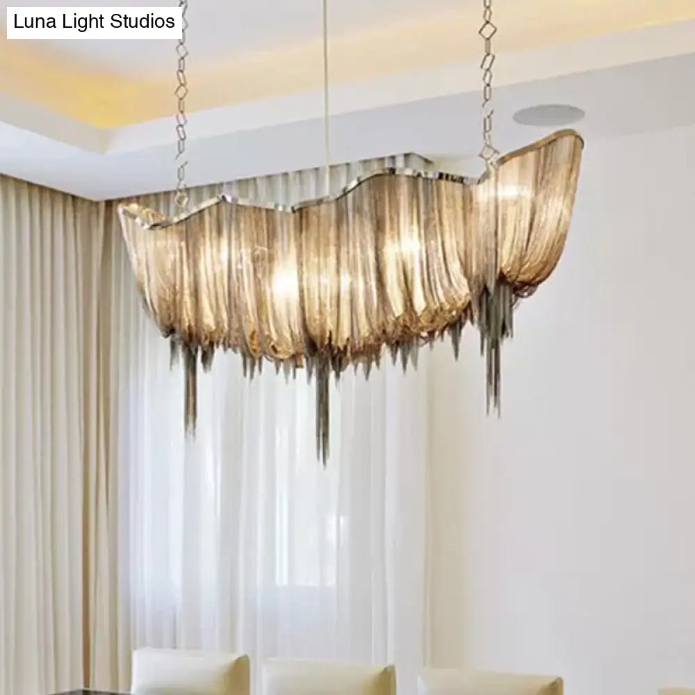 Modern Minimalist Led Chandelier With Aluminum Draped Chains - Perfect For Dining Rooms Gold