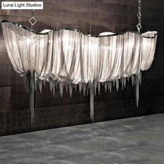 Modern Minimalist Led Chandelier With Aluminum Draped Chains - Perfect For Dining Rooms