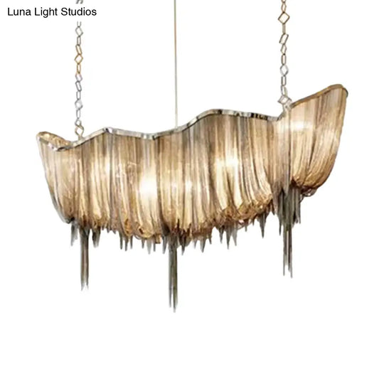 Modern Minimalist Led Chandelier With Aluminum Draped Chains - Perfect For Dining Rooms