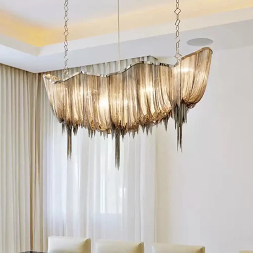 Modern Draped Chains Led Chandelier Light Fixture For Dining Room Gold