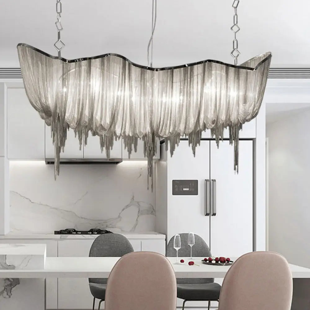 Modern Draped Chains Led Chandelier Light Fixture For Dining Room Silver