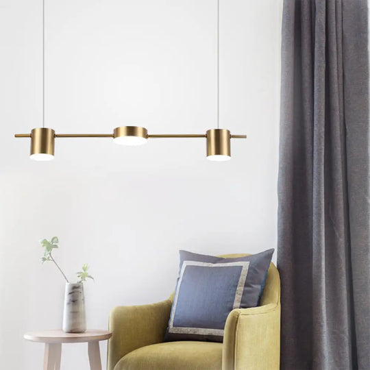 Modern Drum Aluminum Island Pendant Ceiling Light Fixture In Black/Gold With Warm/White Lighting