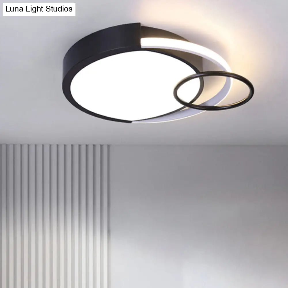 Modern Drum And Ring Metal Flush Mount Ceiling Light Fixture - 19/23 W Led Black Warm/White / 19