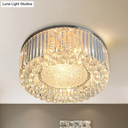 Modern Drum Ceiling Flush Mount Crystal Light - 5-Bulb Silver With Minimalist Design