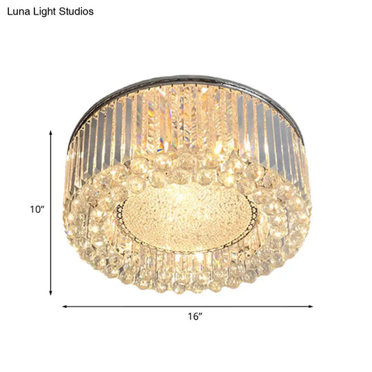 Modern Drum Ceiling Flush Mount Crystal Light - 5-Bulb Silver With Minimalist Design