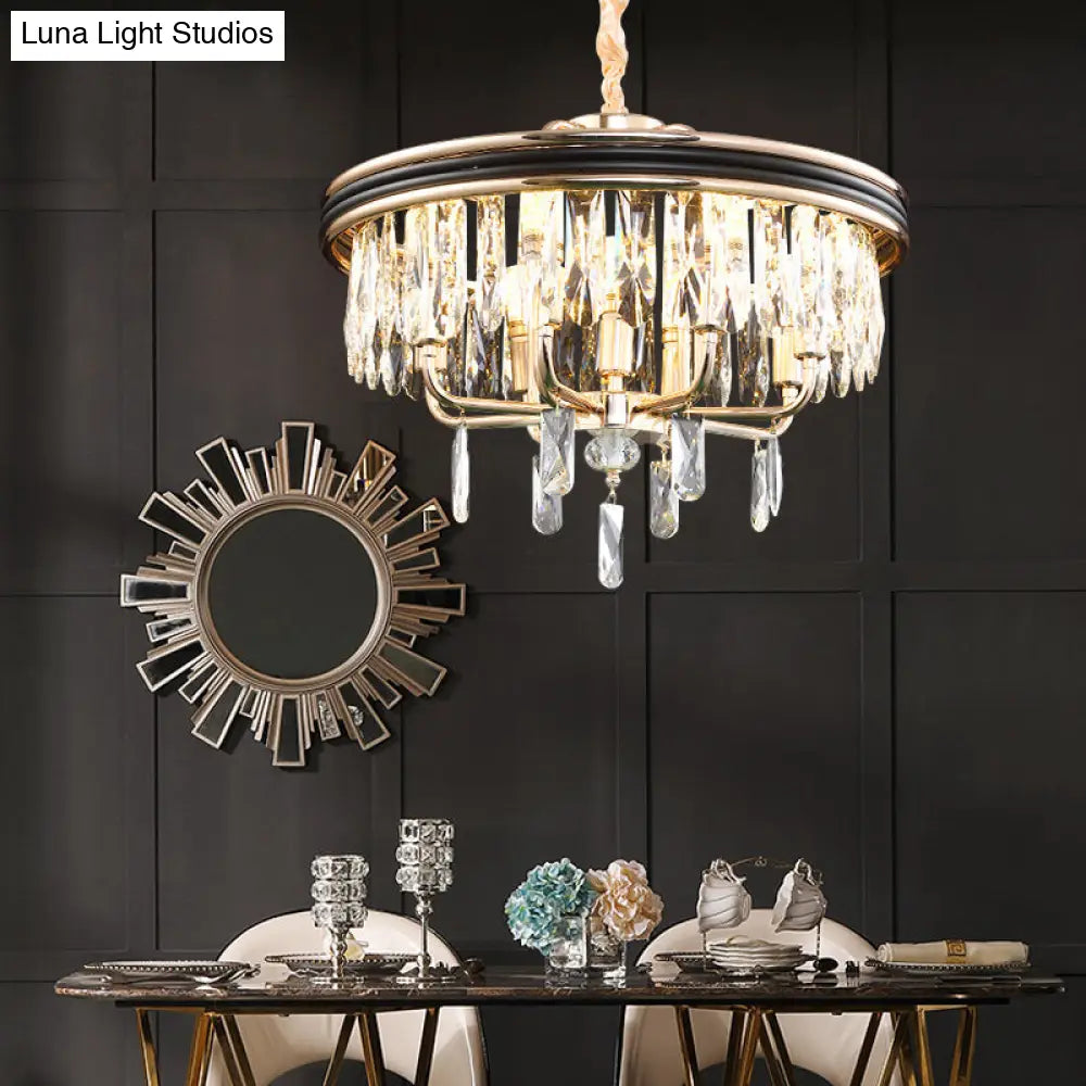 Modern Drum Crystal Block Ceiling Light - Gold Chandelier 7/9 Lights 18/21.5 Wide