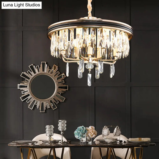 Modern Drum Crystal Block Ceiling Light - Gold Chandelier 7/9 Lights 18/21.5 Wide