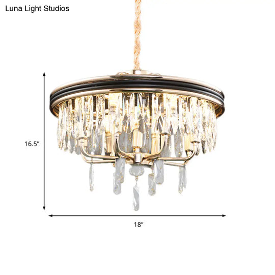 Modern Drum Crystal Block Ceiling Light - Gold Chandelier 7/9 Lights 18/21.5 Wide