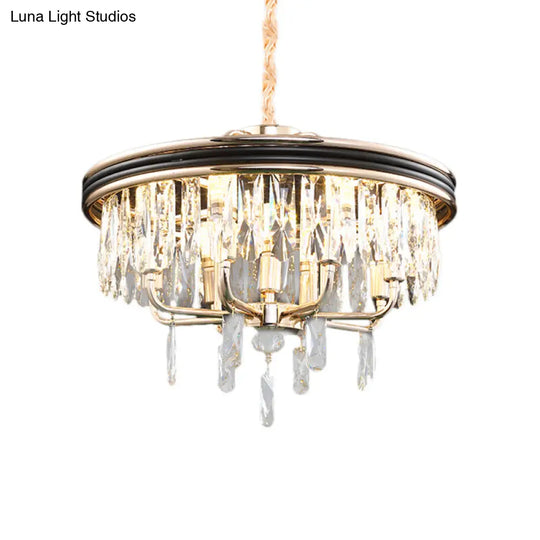 Modern Drum Crystal Block Ceiling Light - Gold Chandelier 7/9 Lights 18/21.5 Wide