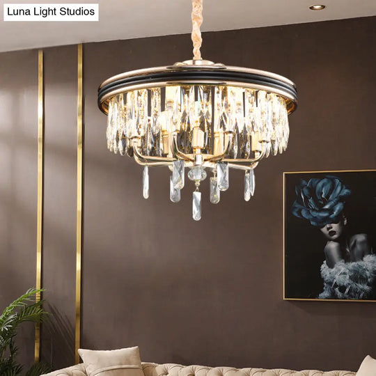 Modern Drum Crystal Block Ceiling Light - Gold Chandelier 7/9 Lights 18/21.5 Wide / 18