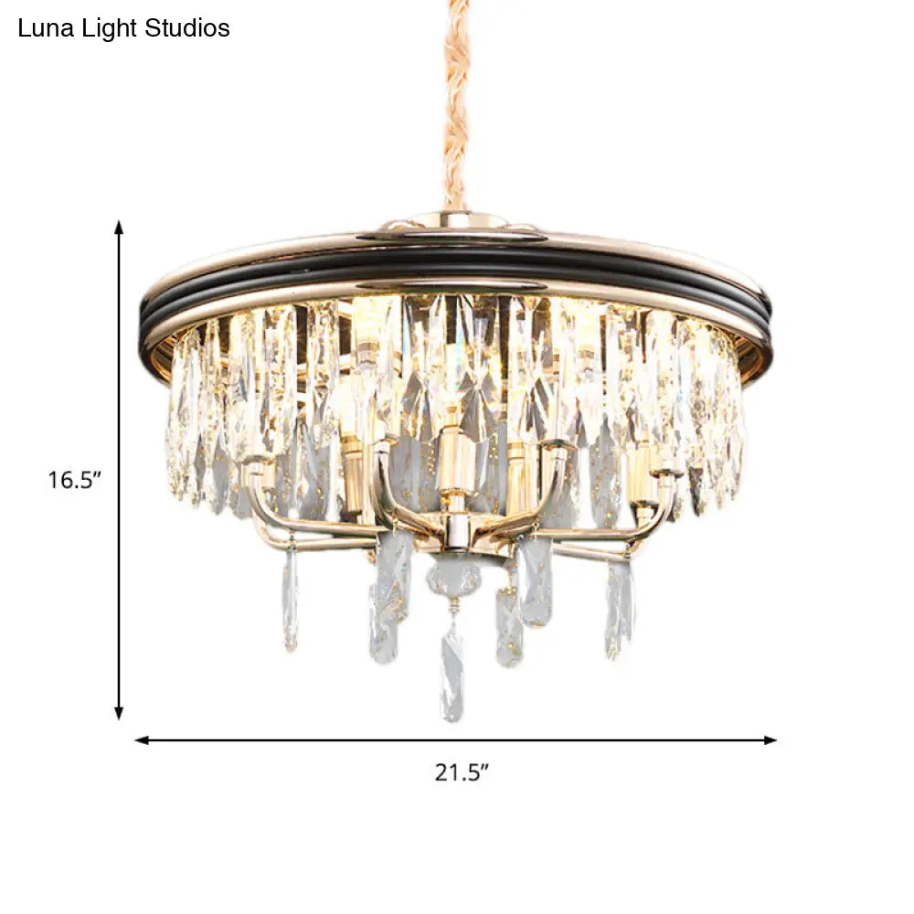 Modern Drum Crystal Block Ceiling Light - Gold Chandelier 7/9 Lights 18/21.5 Wide