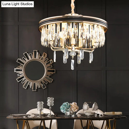 Modern Drum Ceiling Light Gold Chandelier Crystal Block 7/9 Lights 18’’/21.5’’ Wide