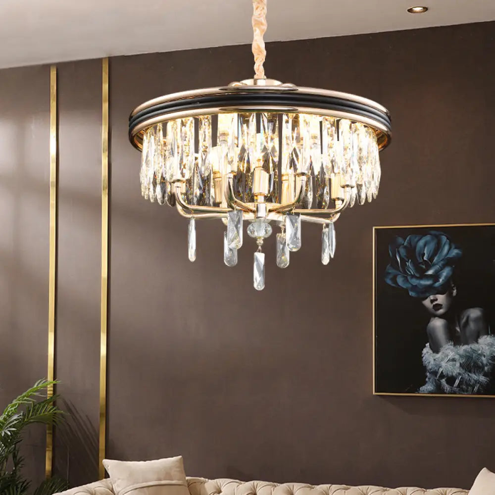 Modern Drum Ceiling Light Gold Chandelier Crystal Block 7/9 Lights 18’’/21.5’’ Wide / 18’’