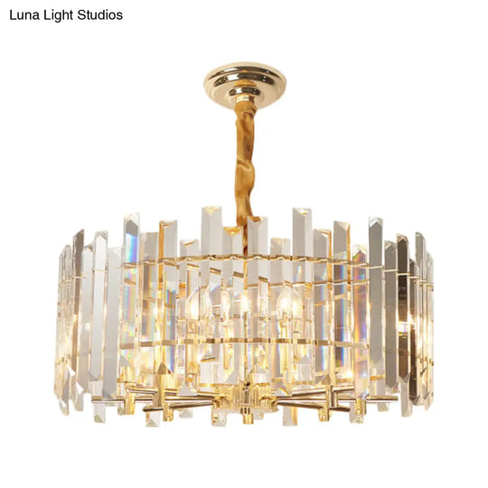 Modern Drum Chandelier - 6/8 Bulbs Clear Crystal Suspension Lighting 18/23.5 Width