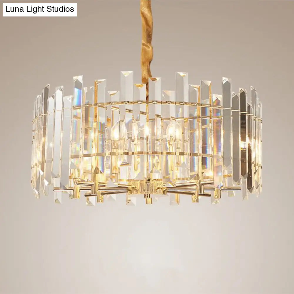 Modern Drum Chandelier - 6/8 Bulbs Clear Crystal Suspension Lighting 18/23.5 Width