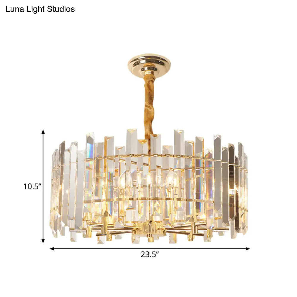 Modern Drum Chandelier - 6/8 Bulbs Clear Crystal Suspension Lighting 18/23.5 Width