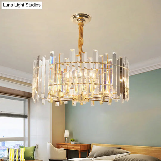 Modern Drum Chandelier - 6/8 Bulbs Clear Crystal Suspension Lighting 18/23.5 Width