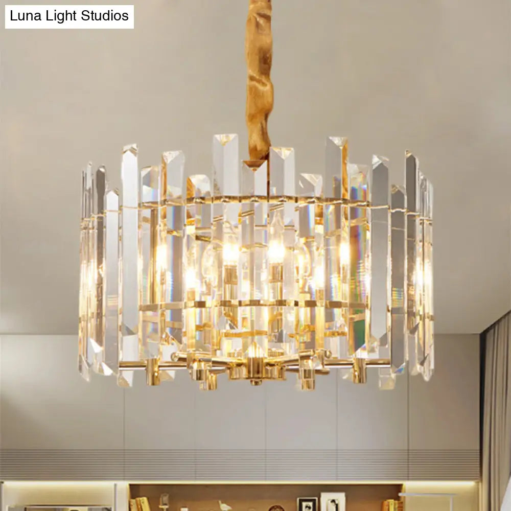 Modern Drum Chandelier - 6/8 Bulbs Clear Crystal Suspension Lighting 18/23.5 Width