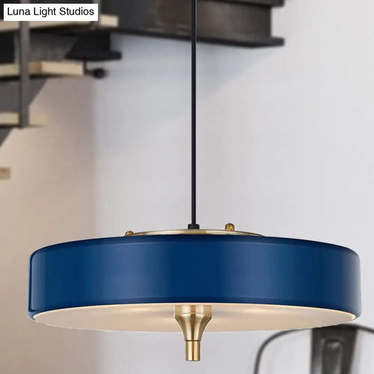 Modern Drum Chandelier - Light Blue/White/Black Metal 3-Light Dining Room Hanging Fixture Blue