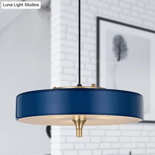 Modern Drum Chandelier Light Blue/White/Black Metal - 3-Light Dining Room Hanging Fixture