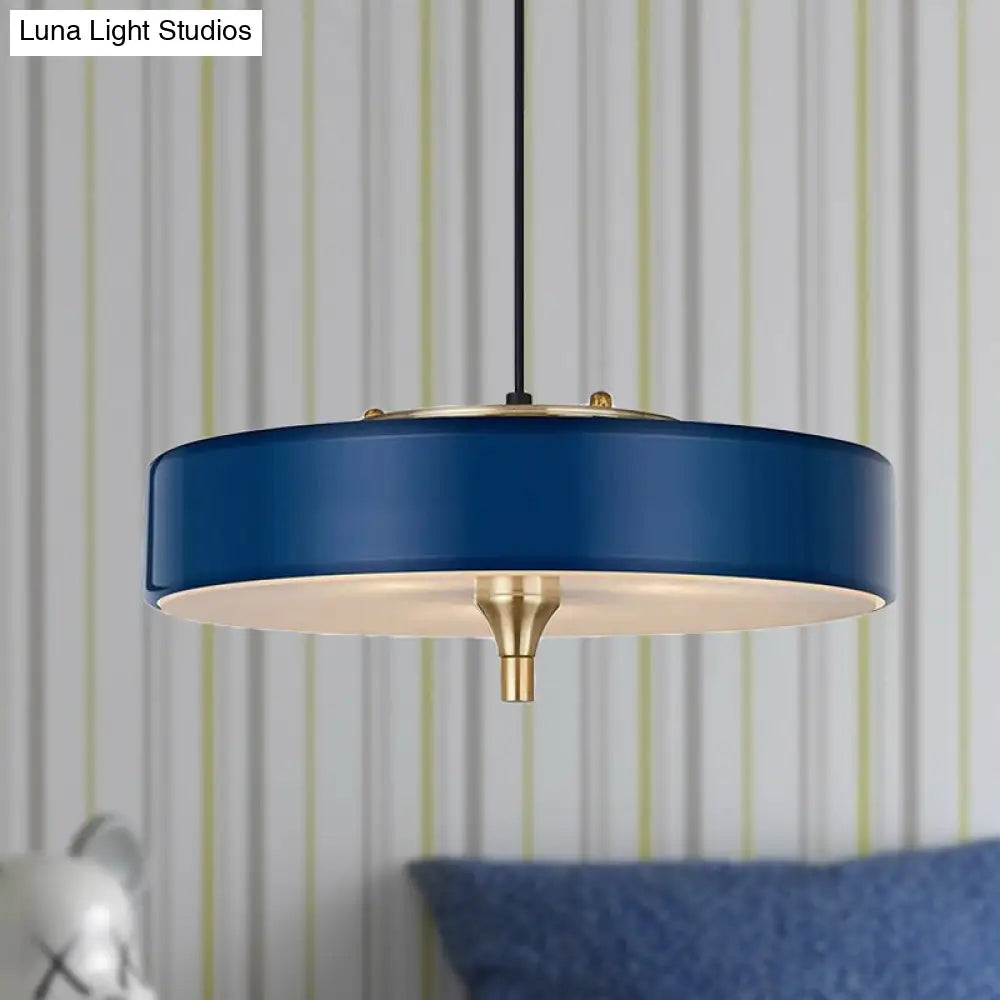 Modern Drum Chandelier - Light Blue/White/Black Metal 3-Light Dining Room Hanging Fixture