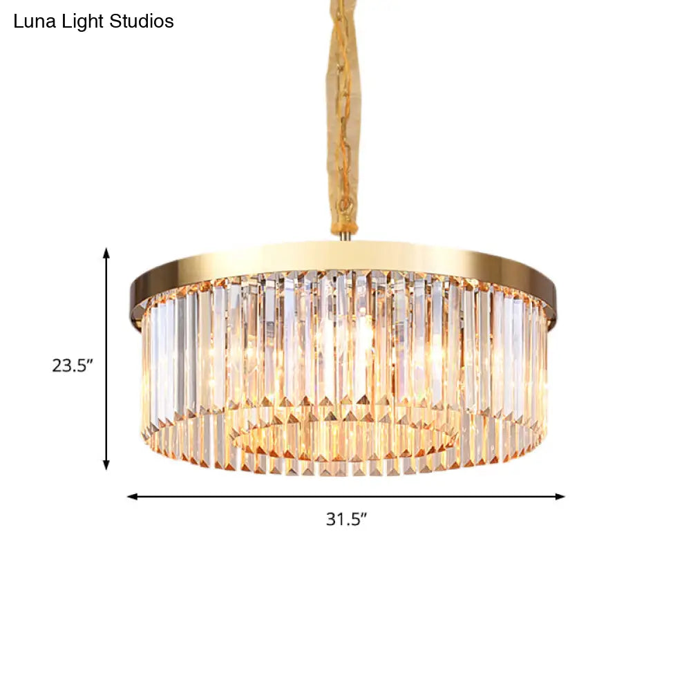 Modern Drum Chandelier: Tri-Sided Glass Rod Design 6/12 Lights Living Room Hanging Light (23.5/31.5