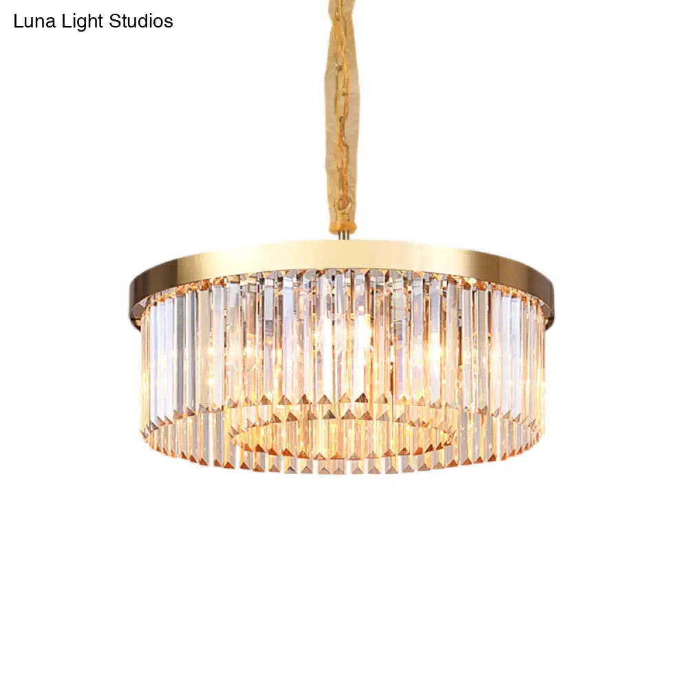 Modern Drum Chandelier: Tri-Sided Glass Rod Design 6/12 Lights Living Room Hanging Light (23.5/31.5