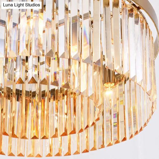 Modern Drum Chandelier: Tri-Sided Glass Rod Design 6/12 Lights Living Room Hanging Light (23.5/31.5