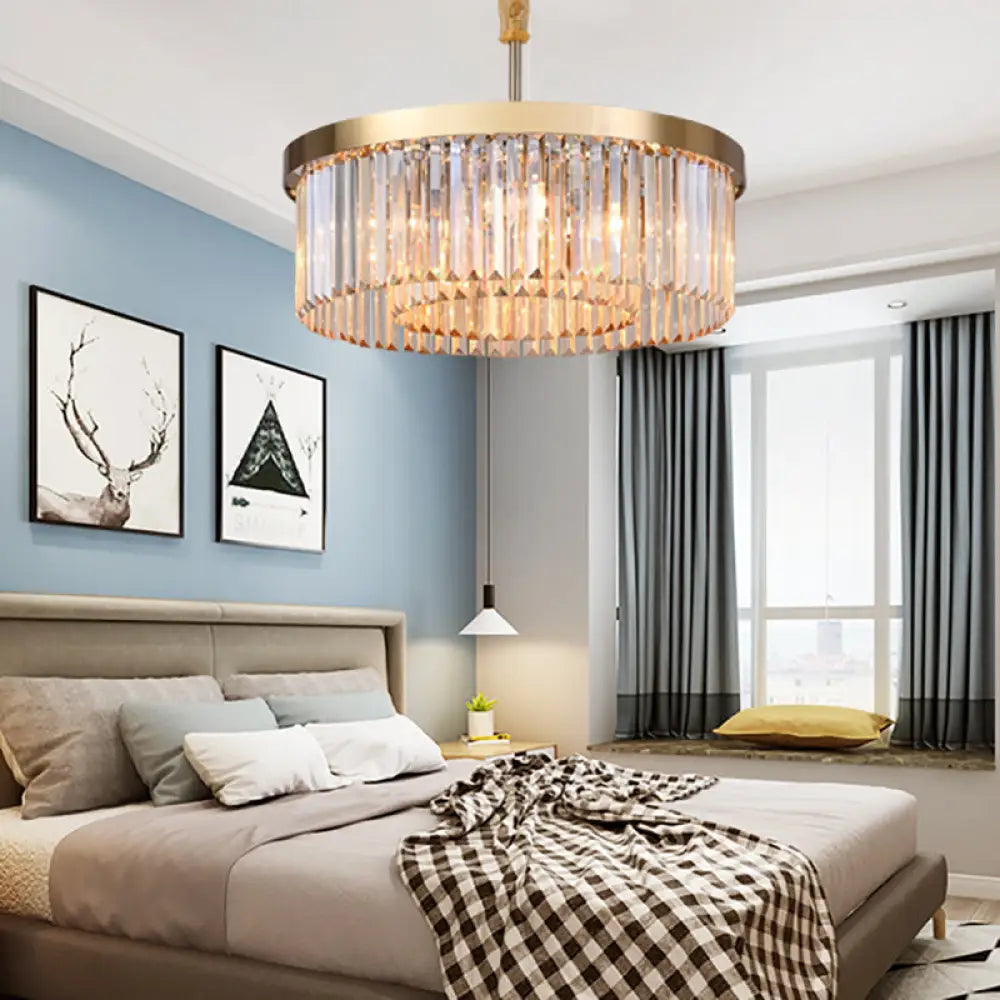 Modern Drum Chandelier: Tri-Sided Glass Rod Design 6/12 Lights Living Room Hanging Light (23.5/31.5