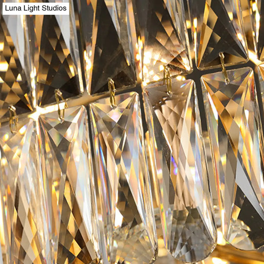 Modern Drum Chandelier With Faceted Crystal 8 Bulbs Pendant Light In Black-Gold Finish