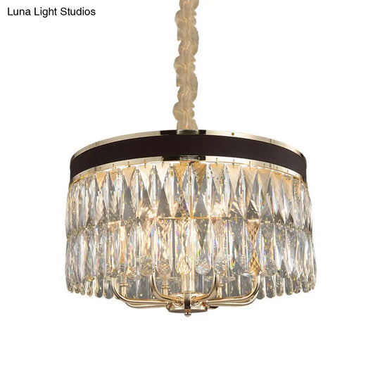 Modern Drum Chandelier With Faceted Crystal 8 Bulbs Pendant Light In Black-Gold Finish