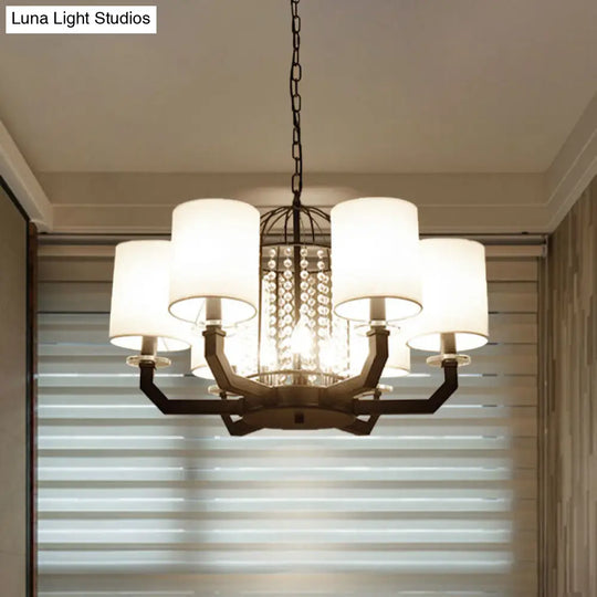 Minimalist Drum Crystal Chandelier - 9/12 Lights Pendant With White Fabric Shade