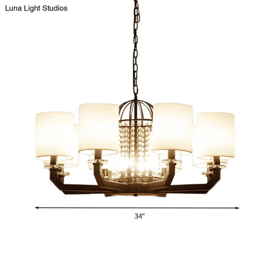 Modern Drum Crystal Chandelier - 9/12 Lights White Fabric Shade