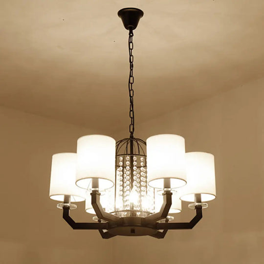 Modern Drum Crystal Chandelier - 9/12 Lights White Fabric Shade 9 /