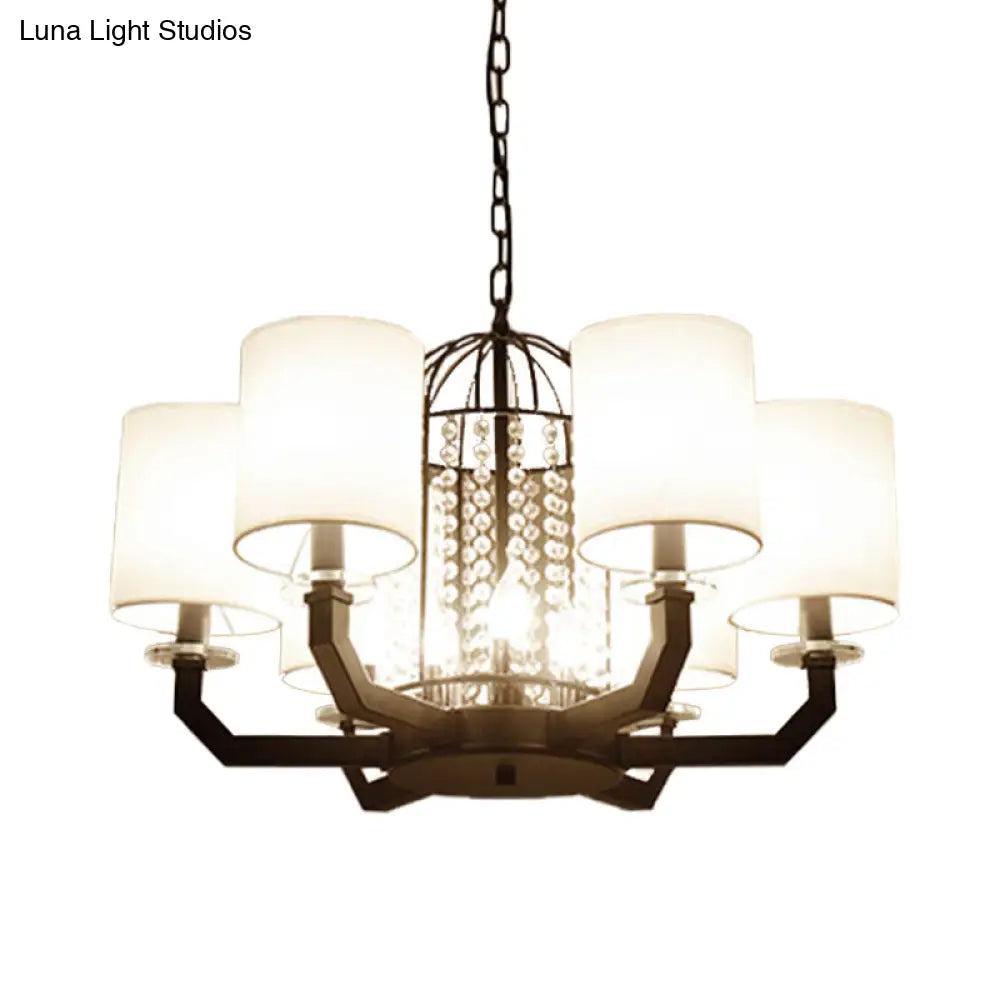 Modern Drum Crystal Chandelier - 9/12 Lights White Fabric Shade