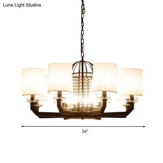 Minimalist Drum Crystal Chandelier - 9/12 Lights Pendant With White Fabric Shade