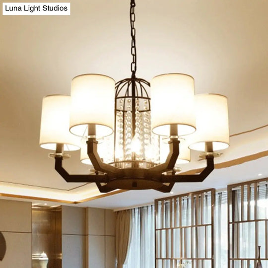 Modern Drum Crystal Chandelier - 9/12 Lights White Fabric Shade