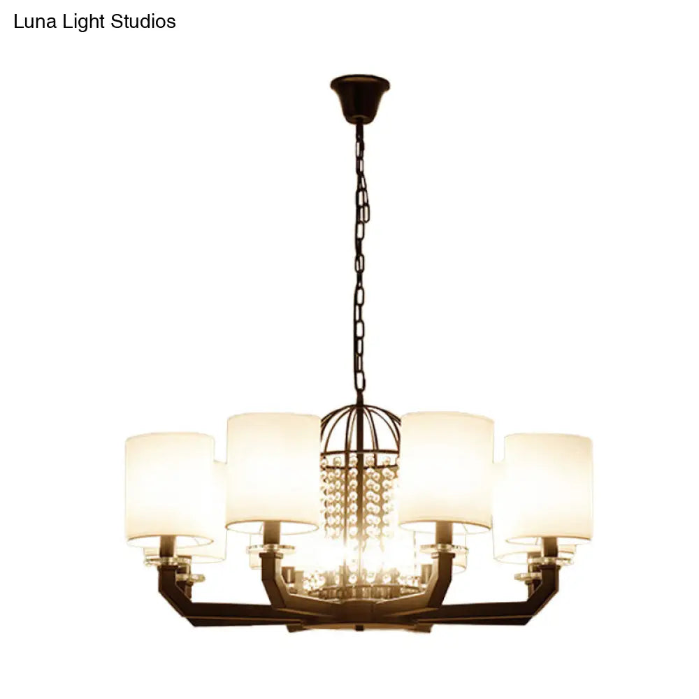 Minimalist Drum Crystal Chandelier - 9/12 Lights Pendant With White Fabric Shade