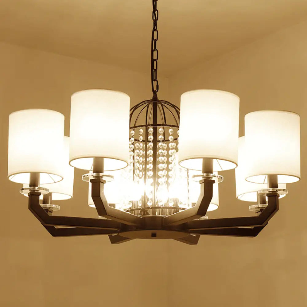 Modern Drum Crystal Chandelier - 9/12 Lights White Fabric Shade 12 /