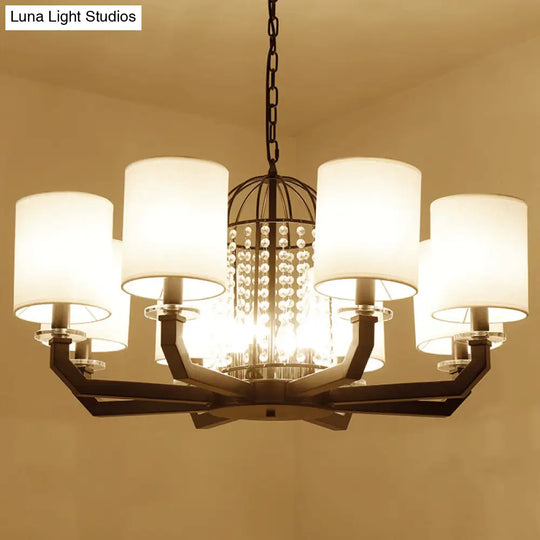 Minimalist Drum Crystal Chandelier - 9/12 Lights Pendant With White Fabric Shade 12 /