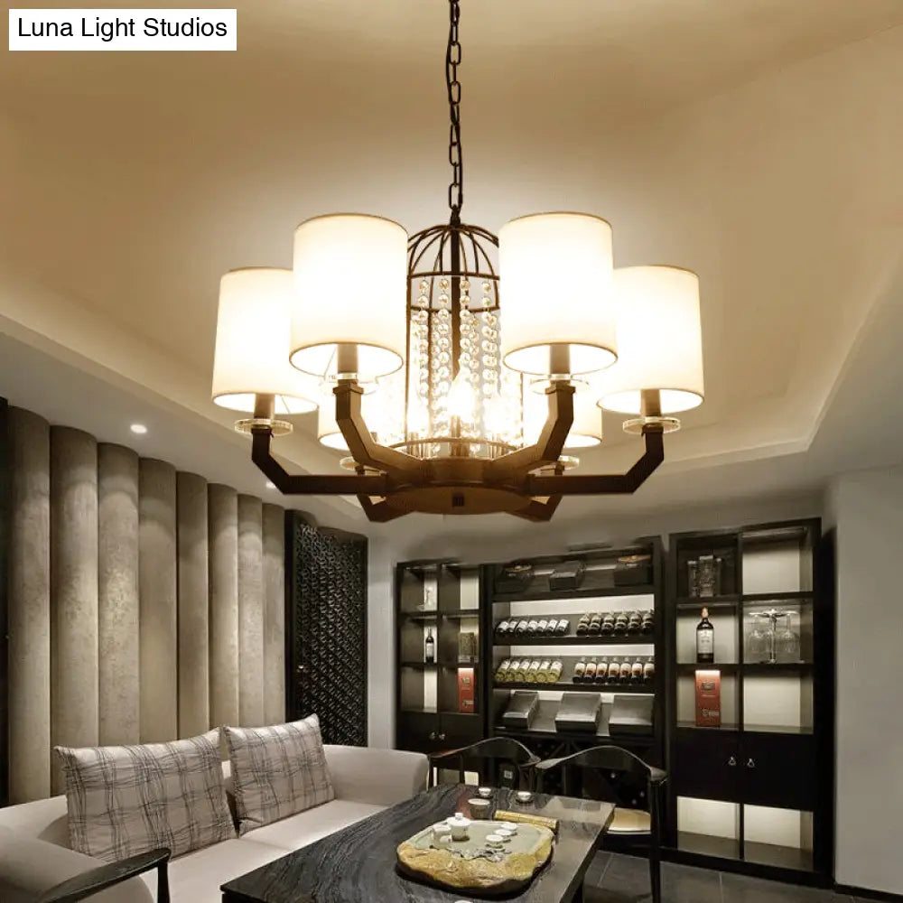 Minimalist Drum Crystal Chandelier - 9/12 Lights Pendant With White Fabric Shade