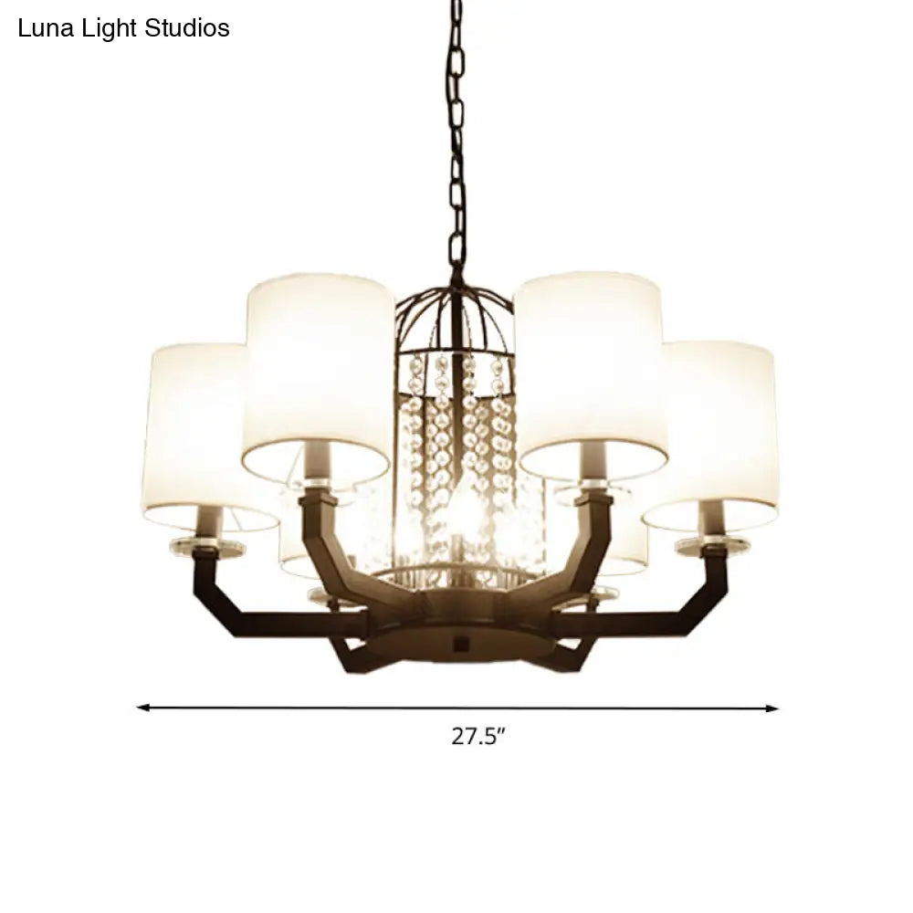 Minimalist Drum Crystal Chandelier - 9/12 Lights Pendant With White Fabric Shade