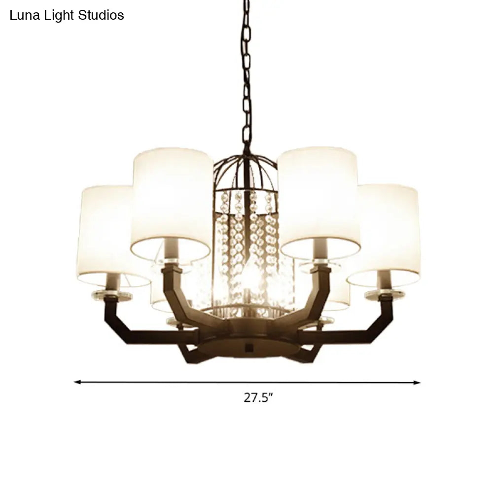 Modern Drum Crystal Chandelier - 9/12 Lights White Fabric Shade